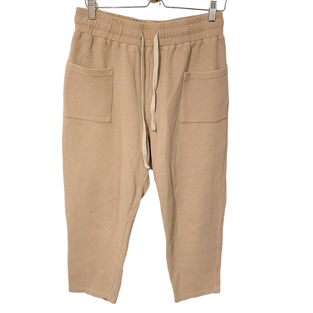 Slighr Size Large Tan‎ Beige Waffle Knit Pull on Casual Lounge Pants